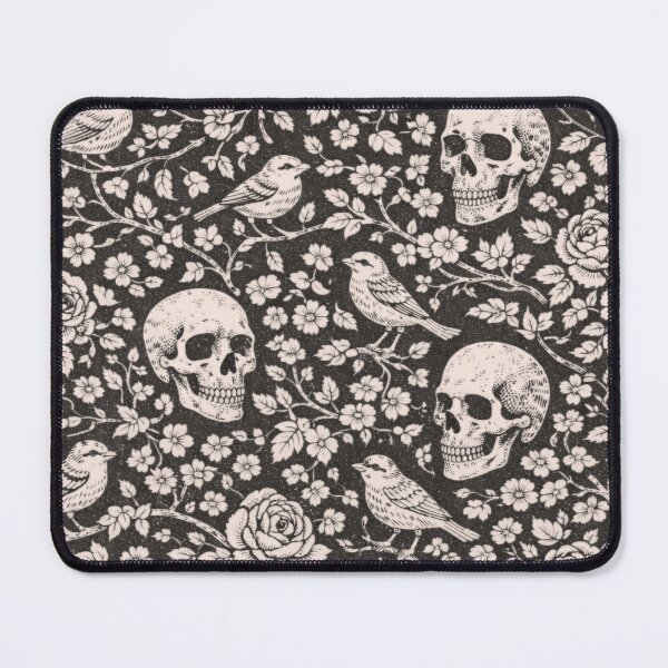 Item preview, Black and White Floral Skull & Bird Pattern - Gothic Botanical Design designed and sold by SpookyShadesLab.
