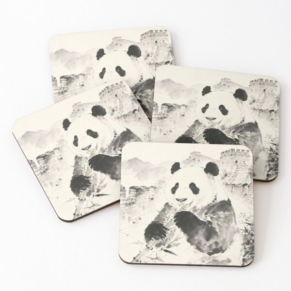 Artikelvorschau, Panda Eet Bamboe bij de Grote Muur entworfen und verkauft von RedLanternPrint.
