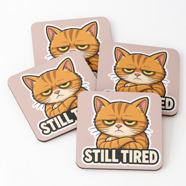 Item preview, Angry Cat Still Tired Sticker | Funny Grumpy Cat Meme designed and sold by K-Vibe Design Studio.