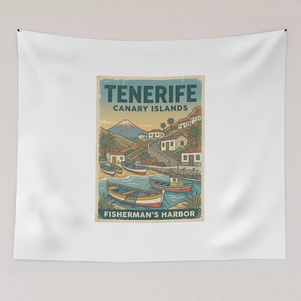 Item preview, Vintage Tenerife Canary Islands Fisherman Harbor Retro designed and sold by VelvetArchives.