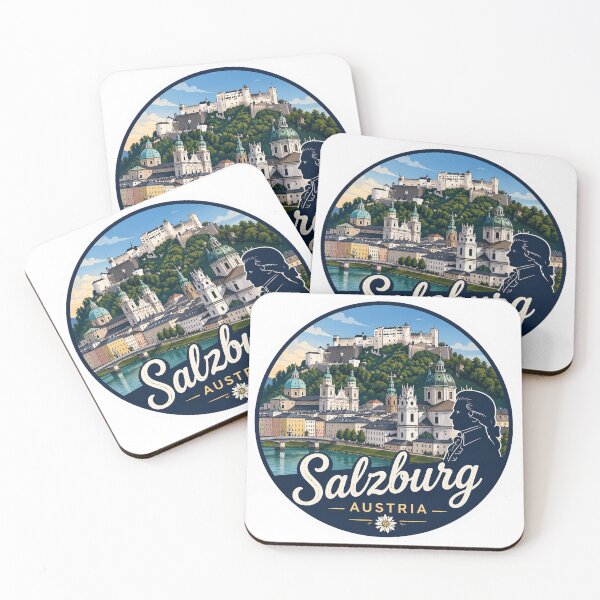Item preview, Salzburg Austria Sticker – Vintage City Skyline with Mozart Silhouette designed and sold by pod24.