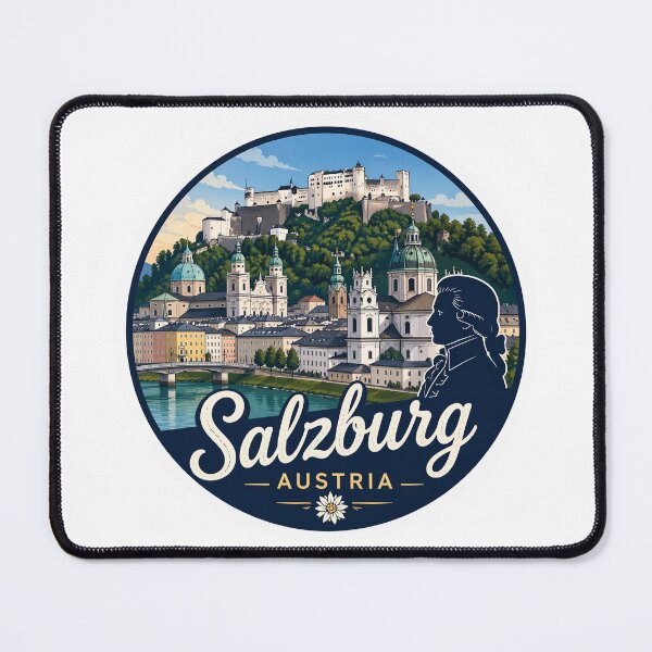 Item preview, Salzburg Austria Sticker – Vintage City Skyline with Mozart Silhouette designed and sold by pod24.