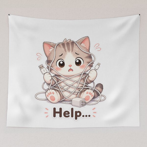 Item preview, Cat Tangled in Charging Cable designed and sold by Sadia  Jannat.