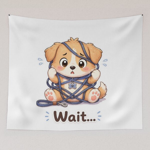 Item preview, Funny Dog Tangled in Leash Wait Moment designed and sold by Sadia  Jannat.