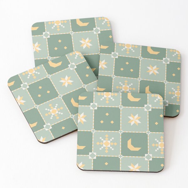 Item preview, Celestial Quilt Block - Moon and Star Patchwork Sage designed and sold by Elodie-Motifs.