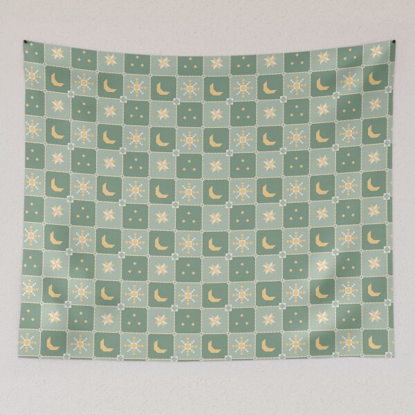 Item preview, Celestial Quilt Block - Moon and Star Patchwork Sage designed and sold by Elodie-Motifs.