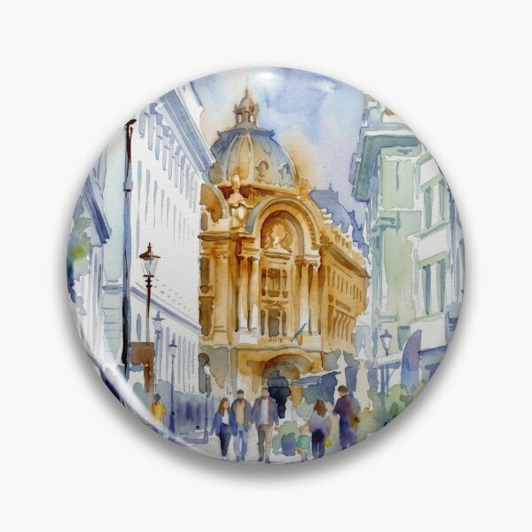 Item preview, Bucharest Old Town – Stock Exchange Palace Watercolor Cityscape designed and sold by caracatita75.