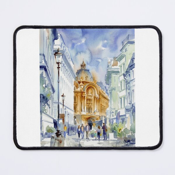 Item preview, Bucharest Old Town – Stock Exchange Palace Watercolor Cityscape designed and sold by caracatita75.