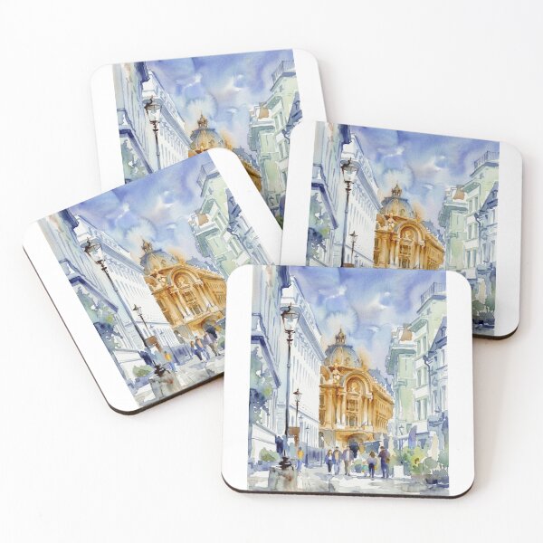 Item preview, Bucharest Old Town – Stock Exchange Palace Watercolor Cityscape designed and sold by caracatita75.