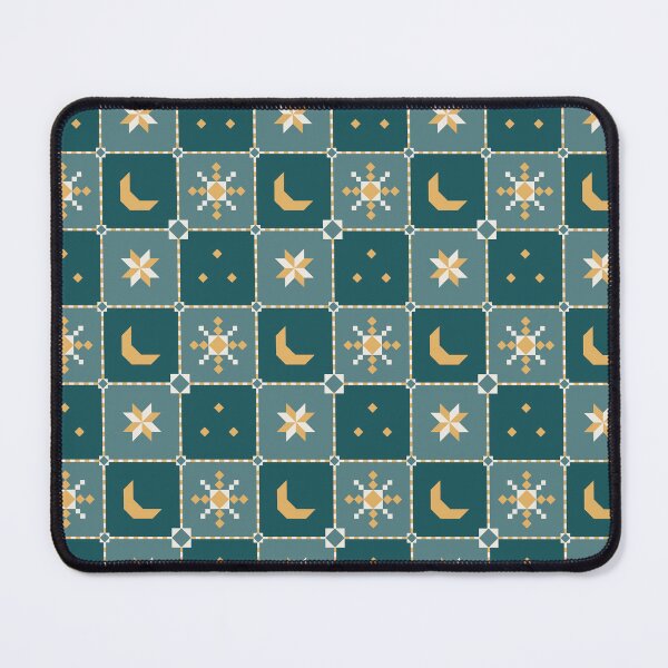 Item preview, Celestial Quilt Block - Moon and Star Patchwork Teal designed and sold by Elodie-Motifs.