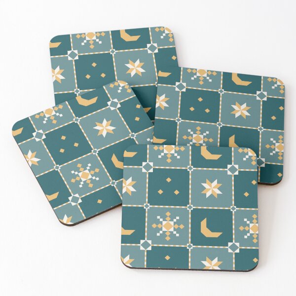 Item preview, Celestial Quilt Block - Moon and Star Patchwork Teal designed and sold by Elodie-Motifs.