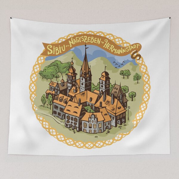 Item preview, Transylvania cities illustration | Sibiu, Nagyszeben,  Hermannstadt designed and sold by QatlasMap Shop.