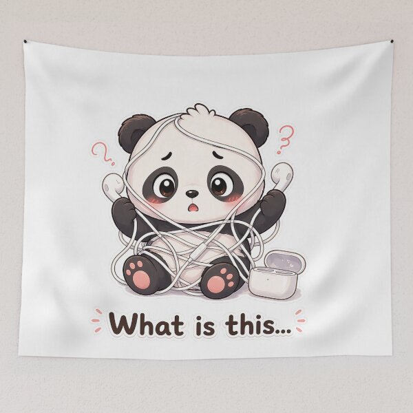Item preview, Funny Panda Tangled in Earbuds What Is This Moment designed and sold by Sadia  Jannat.