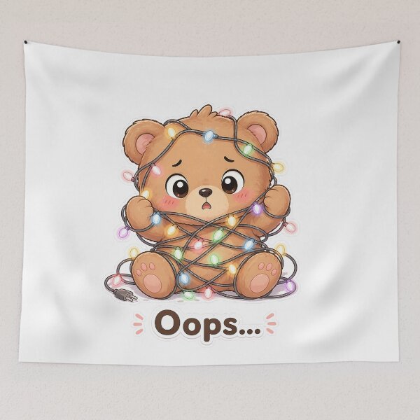 Item preview, Cute Bear Tangled in Lights Oops Funny Moment designed and sold by Sadia  Jannat.