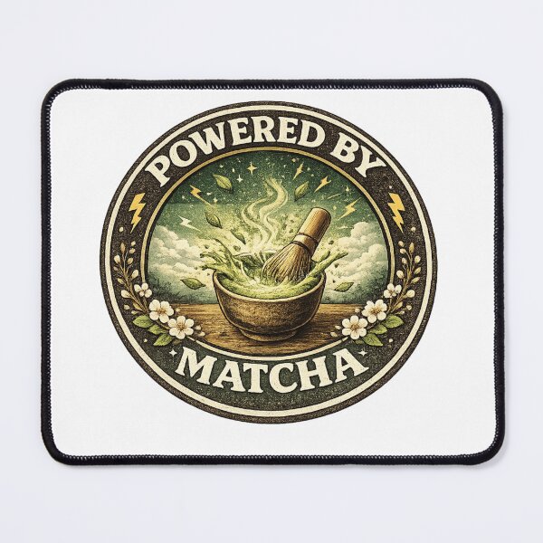 Item preview, Powered by Matcha - Vintage Aesthetic Green Tea Badge Art designed and sold by BrewmarkStudio.
