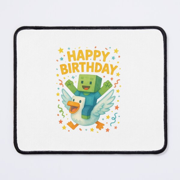 Item preview, Cute Gamer Birthday Illustration — Happy Birthday Block Character Riding a Duck Watercolor Art designed and sold by Colorful-Garden.