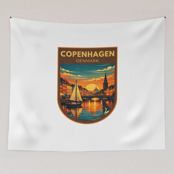Item preview, Copenhagen Denmark Canal Sunset – Retro Travel Art designed and sold by MyTutina.