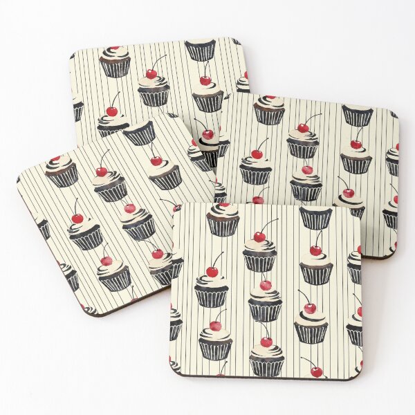 Item preview, Cherry Cupcake Stripe Retro Pattern Print designed and sold by mittie101.