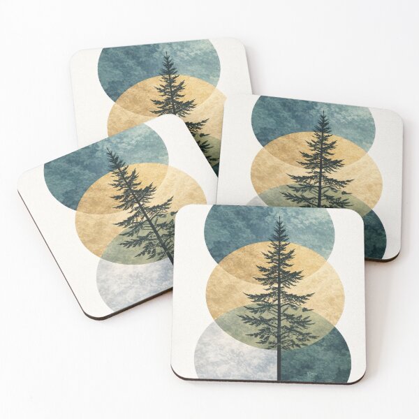 Item preview, Minimalist Pine Silhouette - Modern Geometric Forest and Teal Circles Art designed and sold by myforestfog.