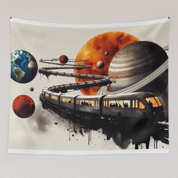 Item preview, Interstellar Express – Cosmic Solar System Train | Grok generated Sci-Fi Sumi-E Art designed and sold by The imaginary unit..