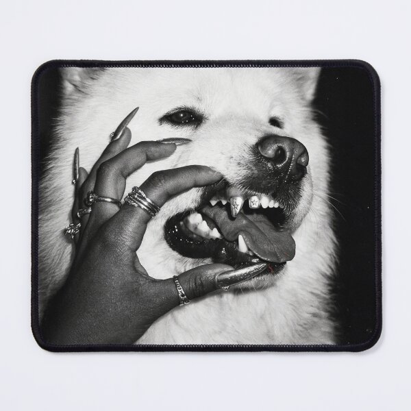 Item preview, Fluffy White Dog with Grillz — Funny Black and White Hip Hop Dog Photography designed and sold by Vnouk.