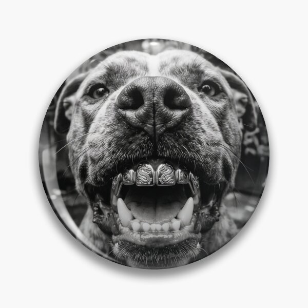 Item preview, Pitbull with Grillz — Funny Black and White Hip Hop Dog Photography designed and sold by Vnouk.
