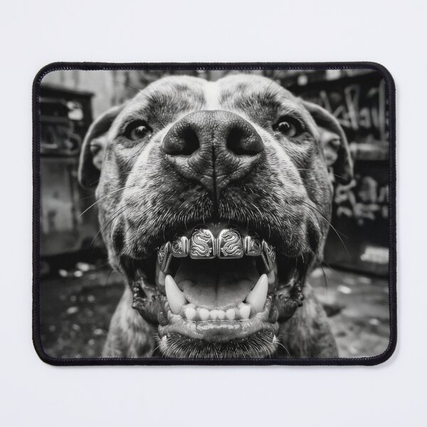 Item preview, Pitbull with Grillz — Funny Black and White Hip Hop Dog Photography designed and sold by Vnouk.