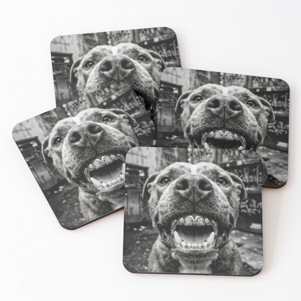 Item preview, Pitbull with Grillz — Funny Black and White Hip Hop Dog Photography designed and sold by Vnouk.