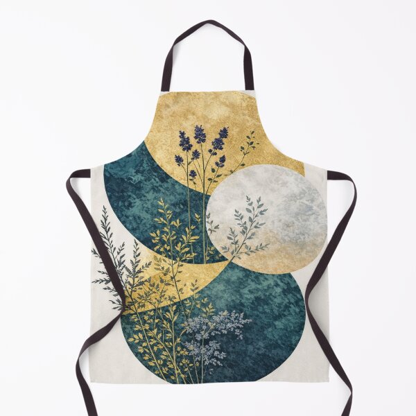 Item preview, Midnight Meadow - Abstract Botanical Art with Teal and Gold Circles designed and sold by myforestfog.