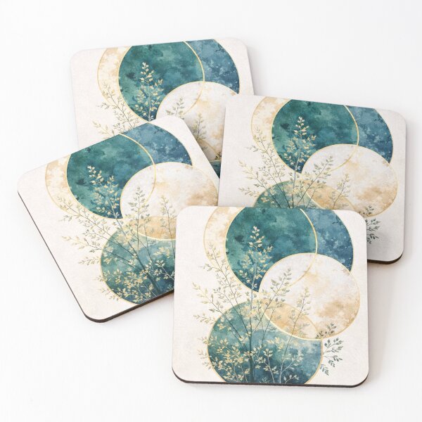 Item preview, Golden Meadow Whisper - Abstract Teal and Gold Watercolor Botanical Art designed and sold by myforestfog.