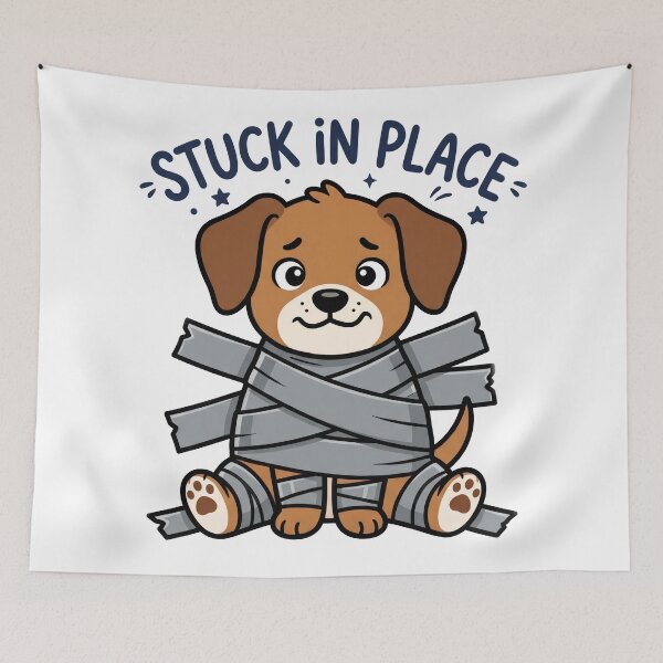 Item preview, Cute Puppy Taped Up Illustration - Stuck In Place Dog Graphic designed and sold by seven things shop.