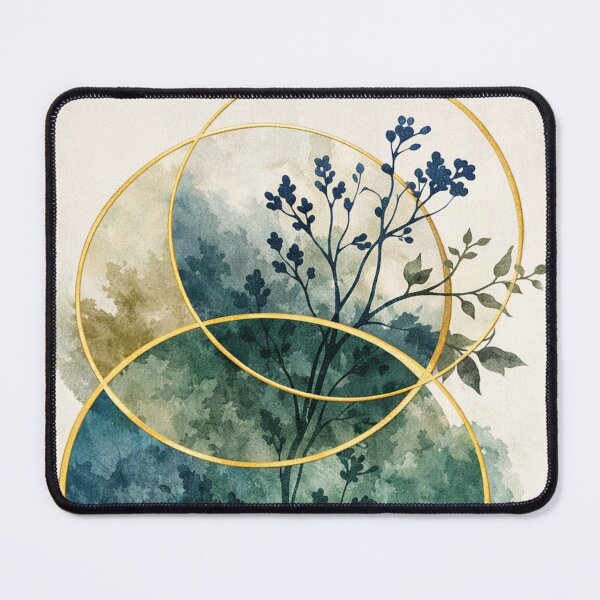Item preview, Ethereal Botanical Rings - Modern Teal and Gold Watercolor Branch Art designed and sold by myforestfog.