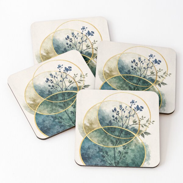 Item preview, Ethereal Botanical Rings - Modern Teal and Gold Watercolor Branch Art designed and sold by myforestfog.
