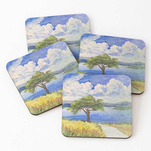 Item preview, Golden Meadow Serenity – Peaceful Landscape with Lone Tree and Distant Lake designed and sold by hopenoli_art.
