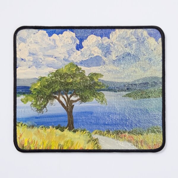 Item preview, Golden Meadow Serenity – Peaceful Landscape with Lone Tree and Distant Lake designed and sold by hopenoli_art.
