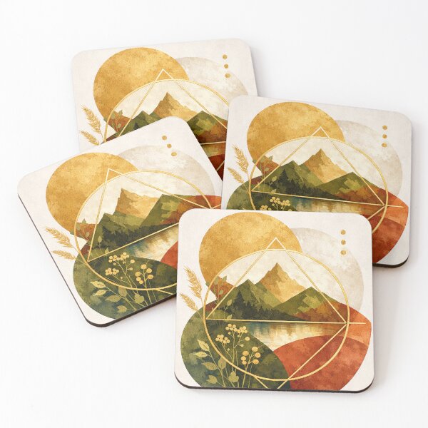 Item preview, Autumn Mountain Geometry - Abstract Peaks and Wildflowers in Golden Earth Tones designed and sold by myforestfog.