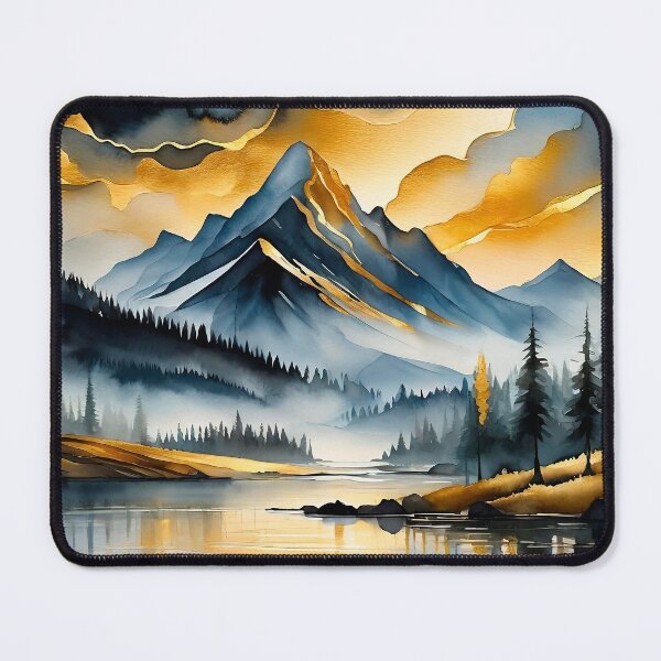 Item preview, Landscape mountains gold ink painting designed and sold by AnnaHolyph.
