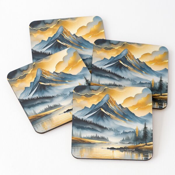 Item preview, Landscape mountains gold ink painting designed and sold by AnnaHolyph.