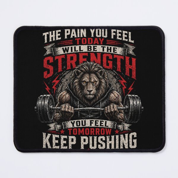 Item preview, Lion Strength Gym Motivation – Pain Today Strength Tomorrow Workout Quote designed and sold by IdentityThread.