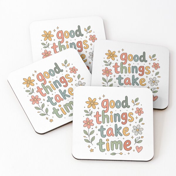 Item preview, Good Things Take Time – Cute Retro Typography Floral designed and sold by InkWanderStudio.