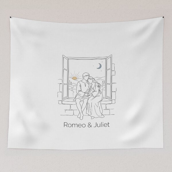 Item preview, Romeo And Juliet Minimalist Line Art Balcony Lovers designed and sold by Fenay Designs.
