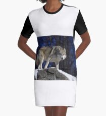 Arctic Wolf on Rock Cliff Graphic T-Shirt Dress