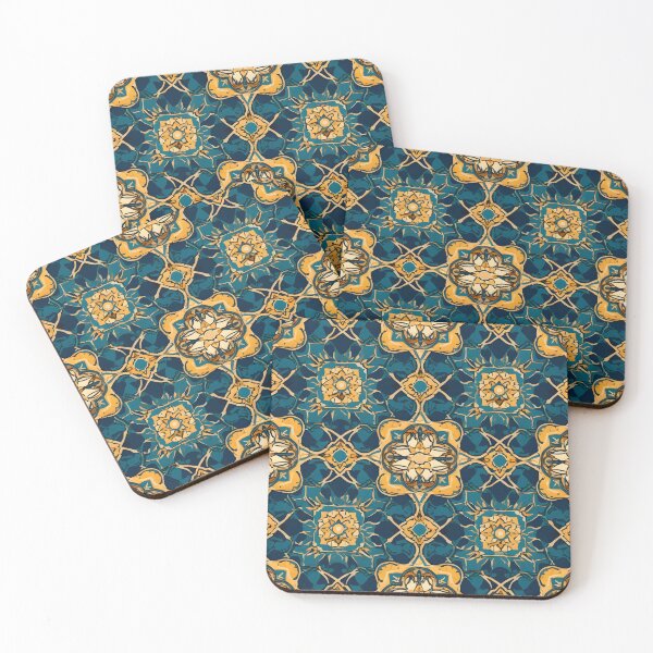 Item preview, Royal Sapphire and Gold Geometric Tile Pattern designed and sold by Hashola Designs.