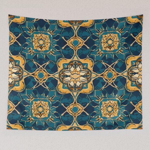 Item preview, Royal Sapphire and Gold Geometric Tile Pattern designed and sold by Hashola Designs.