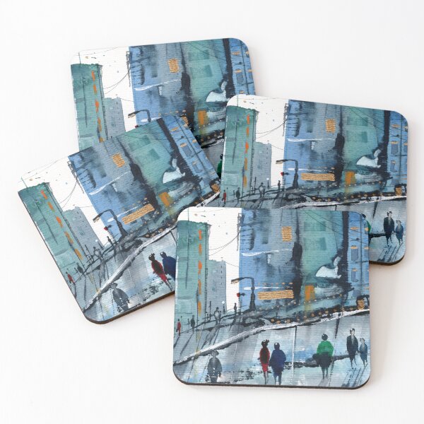 Item preview, Blue City Bustle - Evening Commute - Urban Cityscape Watercolour designed and sold by Cass Harker Studio.