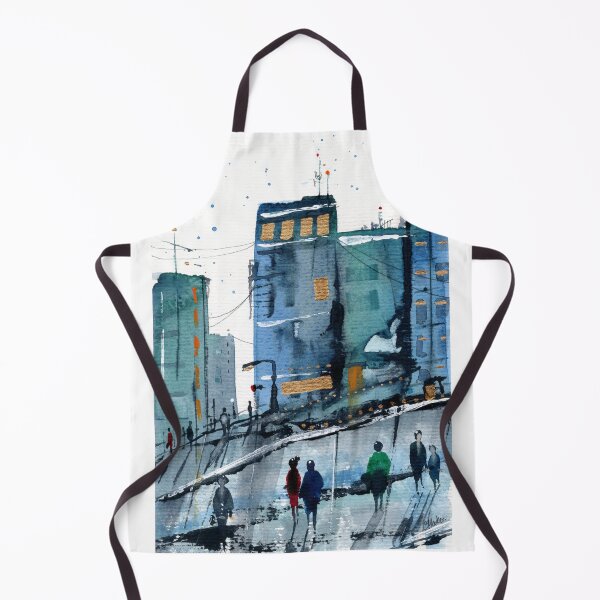 Item preview, Blue City Bustle - Evening Commute - Urban Cityscape Watercolour designed and sold by Cass Harker Studio.