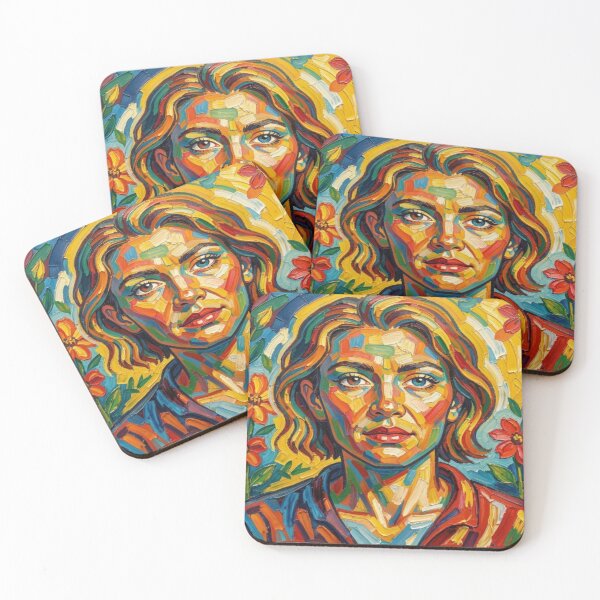 Item preview, Colorful expressive portrait inspired by the style of Jane Davie with vibrant floral elements designed and sold by FotoworldEdel.