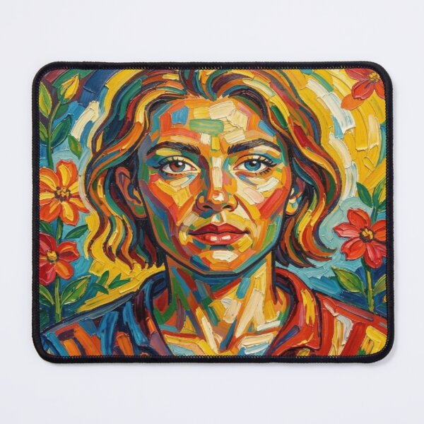 Item preview, Colorful expressive portrait inspired by the style of Jane Davie with vibrant floral elements designed and sold by FotoworldEdel.