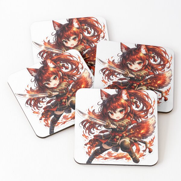 Item preview, Chibi Kitsune Samurai Anime Sticker – Cute Fox Girl Sword Fighter Kawaii Fire Aesthetic designed and sold by Sticker Hubs.