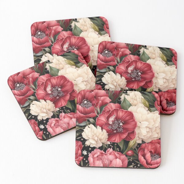 Item preview, Floral pattern with red and white peonies designed and sold by Leylita Design.